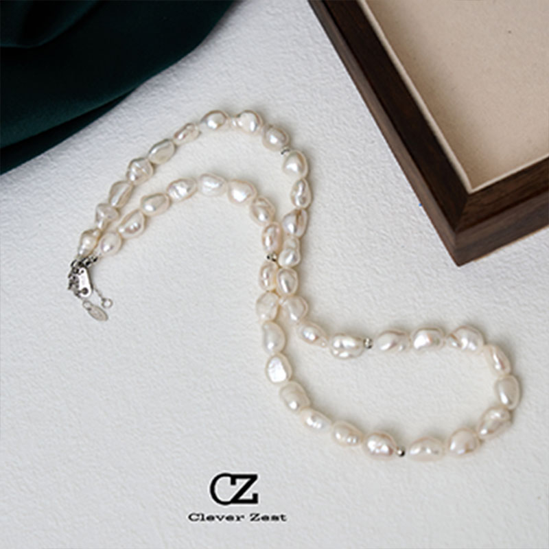 S925 Sterling Silver Natural Freshwater Baroque Pearls Necklace for Anniversaries