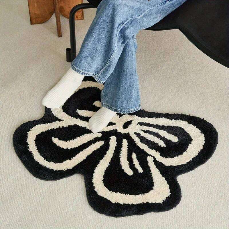 Cartoon Bedside Floor Fluffy Bowknot Mat Irregular Carpet for Living Room Shaggy Area Rug Doormat Cute Decor H260226
