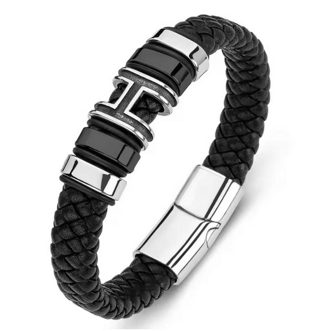 Men's genuine leather bracelet with H-letter magnet buckle jewelry