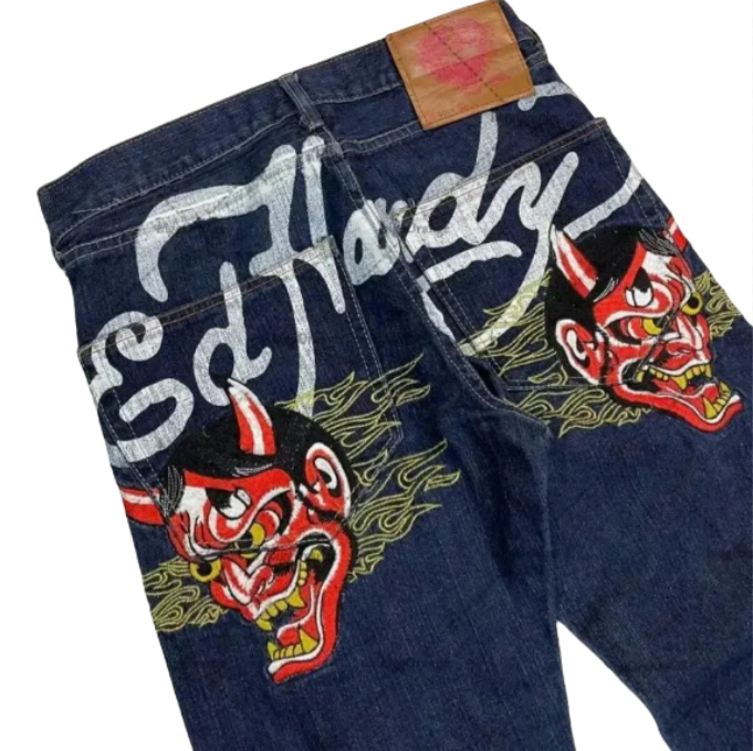 Men's Jeans American Y2K Street Hip Hop Letter Printed Straight Leg Trendy Casual High Waist Style