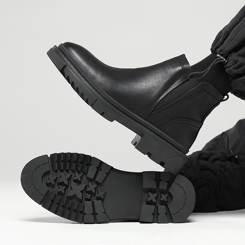 Autumn Winter Single Shoes Martin British Style Slip-On Low-Cut Men's Leather Chelsea Boots S52-H