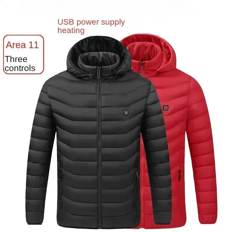 Men Heated Jackets Outdoor Coat USB Electric Battery Long Sleeves Heating Hooded Jackets Warm Winter Thermal Clothing 250827