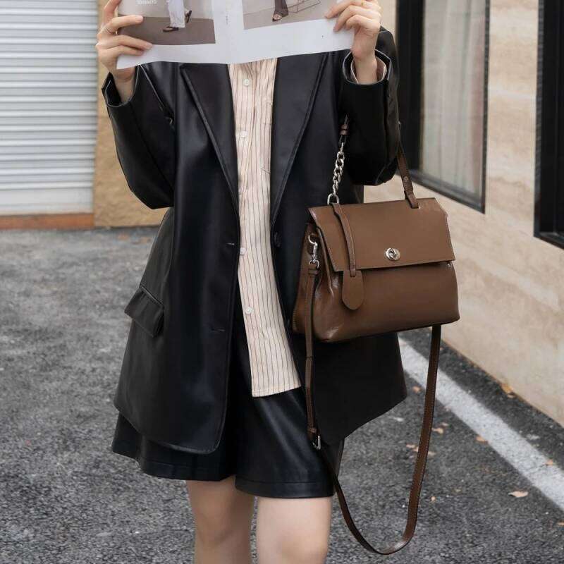 YANATARI Genuine Handbag Leather Minimalist Crossbody Women Female Shoulder Bag Cowhide Vintage Bag