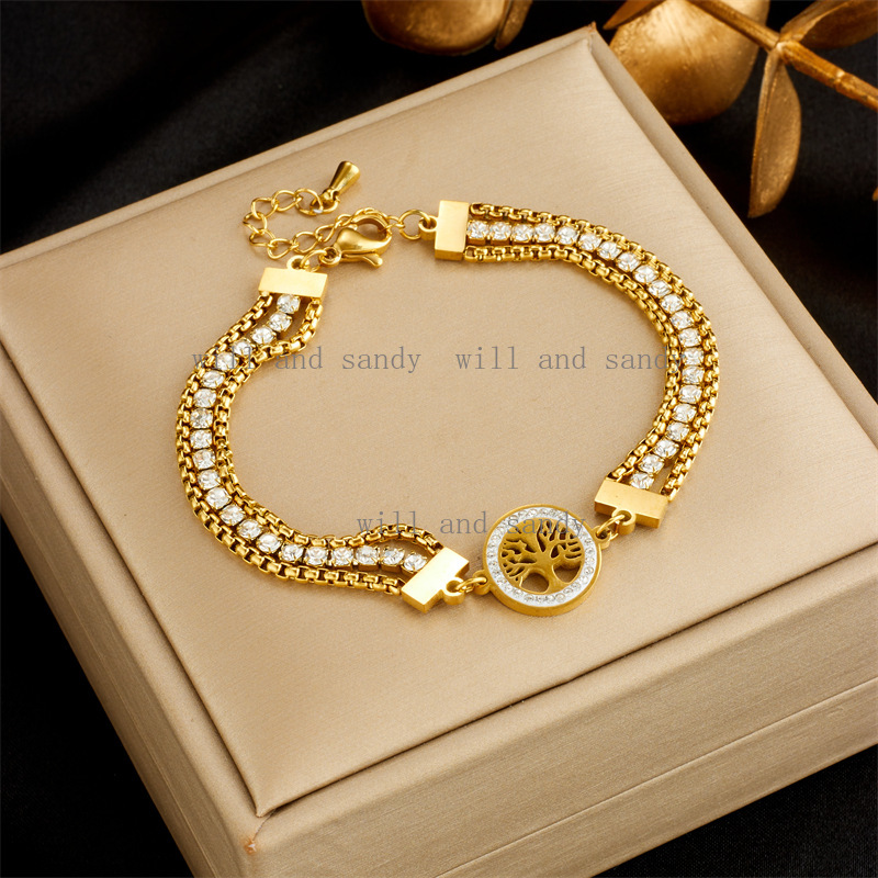 18k Gold Cubic Zirconia Diamond Bracelet for Women Designer Jewelry Charm Butterfly Tree Love Heart Stack Bracelet Bangle Cuff Mother Birthday Wife Gi