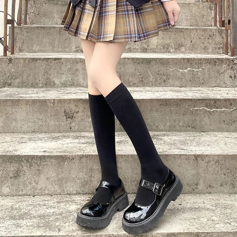 Solid Color Black White Long Socks Stockings JK Japan Style School Thigh High Stockings Lolita Kawaii Cute Knee High Socks 250827