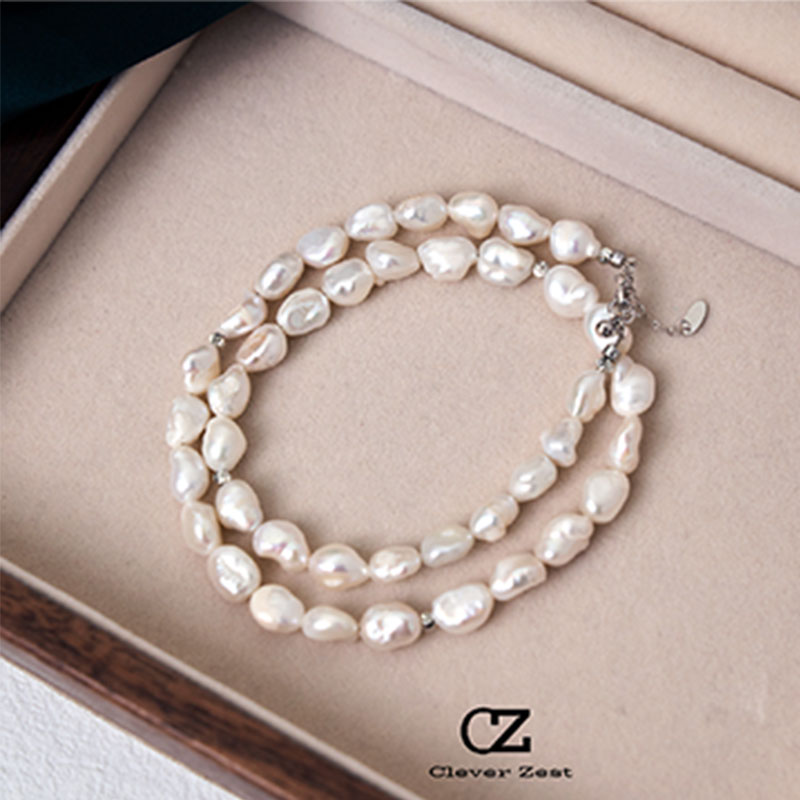 S925 Sterling Silver Natural Freshwater Baroque Pearls Necklace for Anniversaries