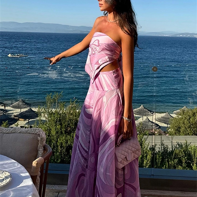 Geometric Print Cape Womens Set Loose Batwing Sleeve Top Flowy Maxi Skirt 2025 Summer Elegant Suit Holiday Fashion Lady Sets 250827