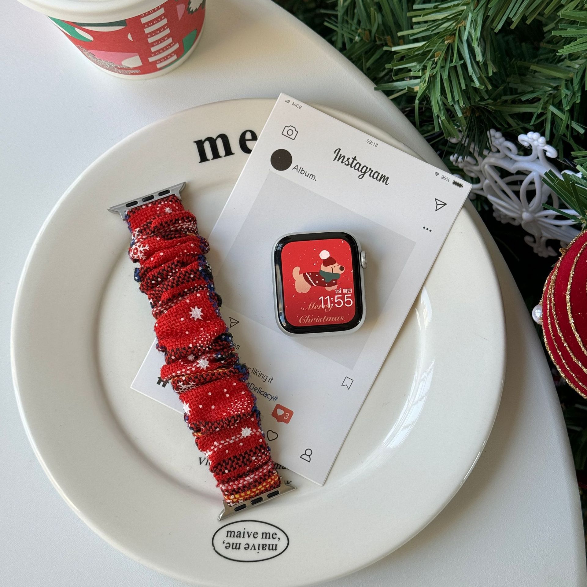 Christmas Chessboard Plush Large Intestine Pattern Suitable Strap Apple Strap 38mm 40mm 41mm 42mm 44mm 45mm 46mm iWatc Series Luxury Designer