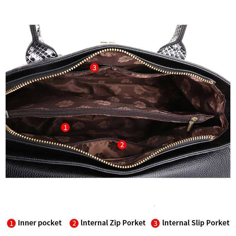 Aidrani Light Crocodile Pattern Cowhide Women's Handbag Large Capacity Black Fashion Versatile One Shoulder Crossbody Bag