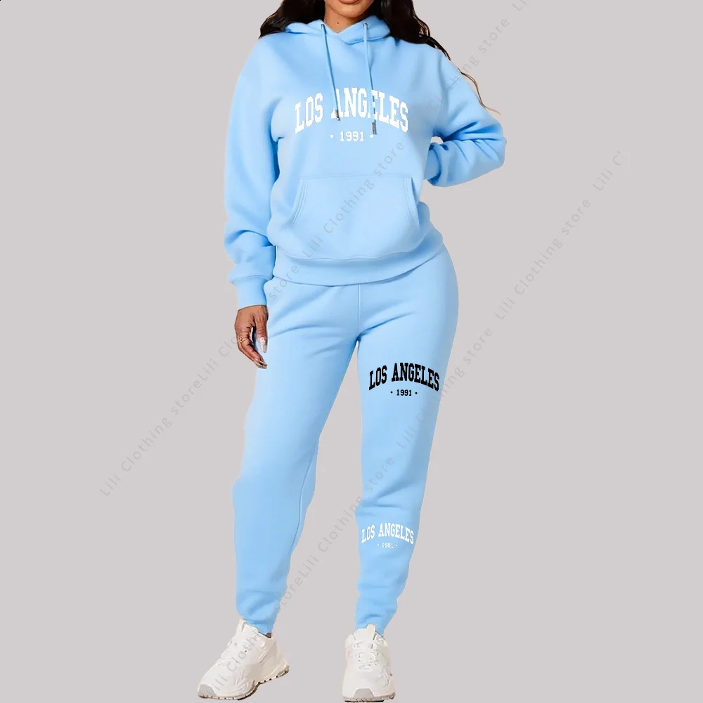 Women Sets Hoodies Pants 2 Piece Outfits Aesthetic Sportswear Sweatsuit Los Angeles Letter Print Suit Ladies Tracksuit Plus Size 250827
