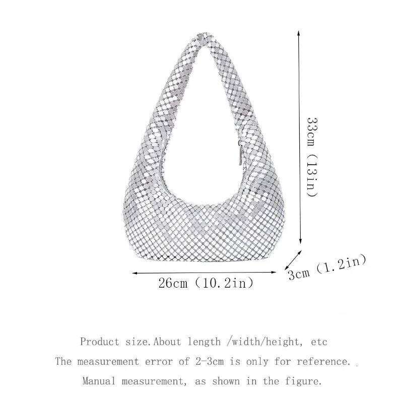 Women's Evening Aluminum Sequin Armpit With Zipper Lightweight Casual Handbag Party Sparkling Shoulder Mobile Phone Bag
