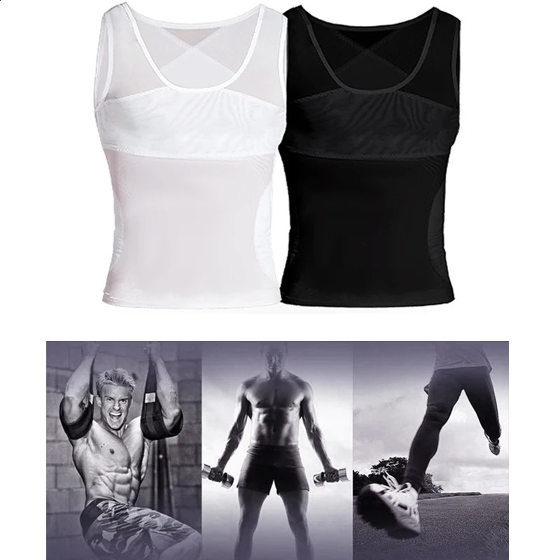 Mens Compression Tummy Control Body Shaper Tank Top Vest Undershirt Tops Shaping Sweatshirt Hide Gynecomastia Chest Shapers 250827