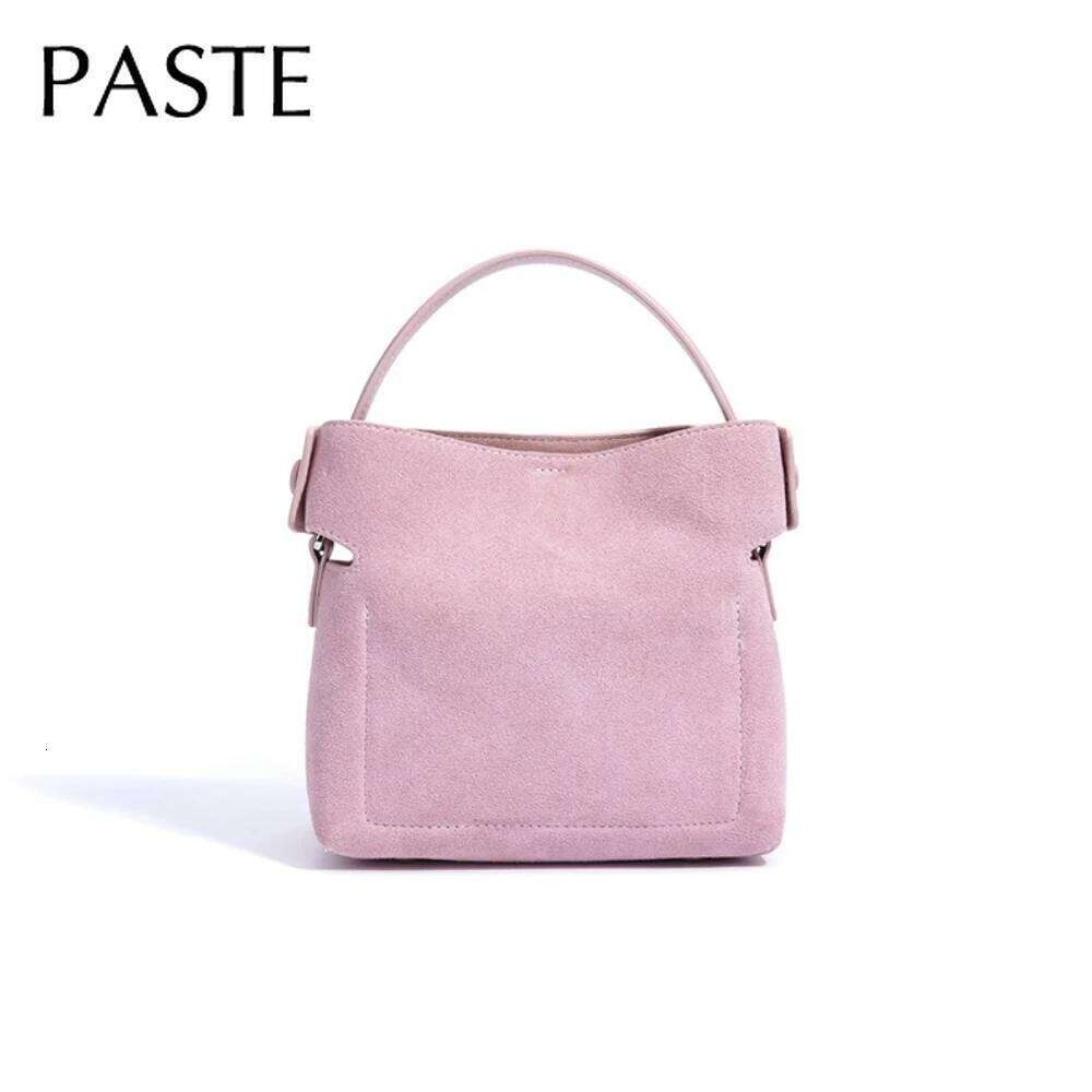 Exquisite And Unique Design Handbag Simple Style Pink Orange Color Small Tote Matte Real Suede Cow Leather Women Shoulder Bag