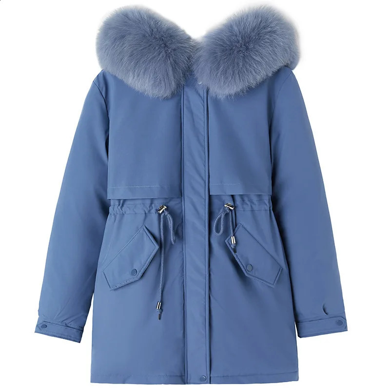 Spring Parkas Women Coats Mid Length Coat Thick Warm Hooded Drawstring Jackets Splice Zipper Tight Waist Jacket Autumn Winter 250827