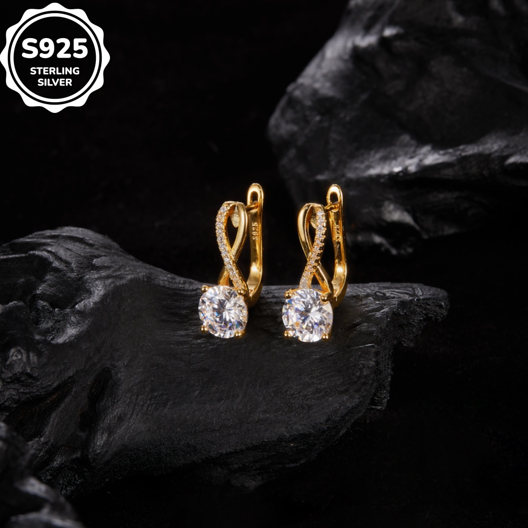 MT 925 Sterling Silver Hoop Earrings with Eternity Cross Design, Set with Cubic Zirconia, Elegant Ladies' Jewelry with gift box