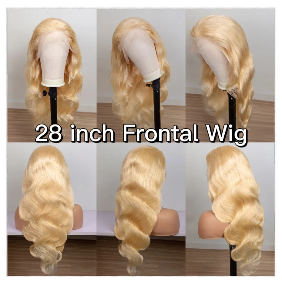 Human Hair 613 Blonde Wig 26 Inch High Density Body Wave Blonde Gluelesss 13x6 HD Lace Front Wig HD Transparent Glueless 180 Density Wigs for Women - view 8