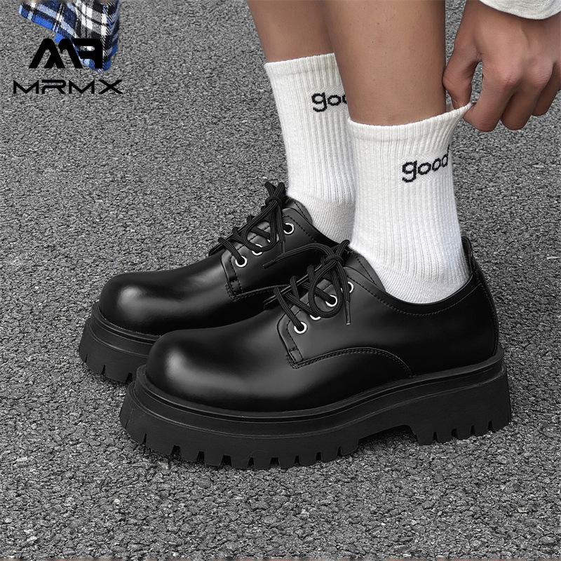 Derby for Men High-End British Style Formal Round Thick Sole Height-Increasing Big Toe Small Leather Shoes