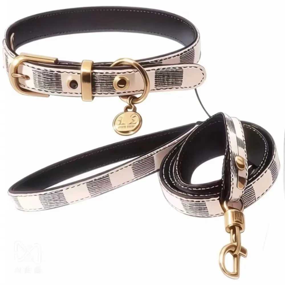 Dog Collar Leash set ic Presbyopia Designer Letters Pattern Print Leashes PU Leather Fashion Adjustable Neck Strap T250827