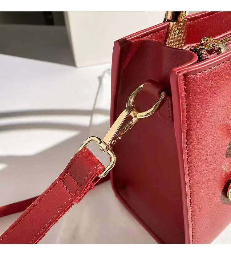 Sexy Red Color Fashion Floral Square High Quality Women Handbag Large Capacity Tote Shoulder Messenger Bag Lady Purse