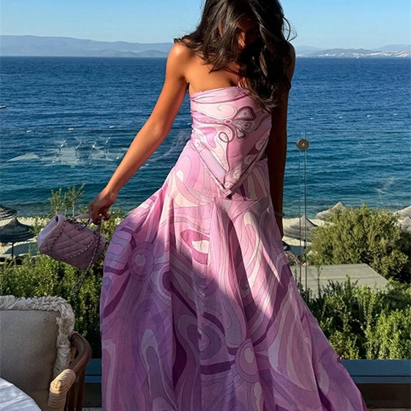Geometric Print Cape Womens Set Loose Batwing Sleeve Top Flowy Maxi Skirt 2025 Summer Elegant Suit Holiday Fashion Lady Sets 250827