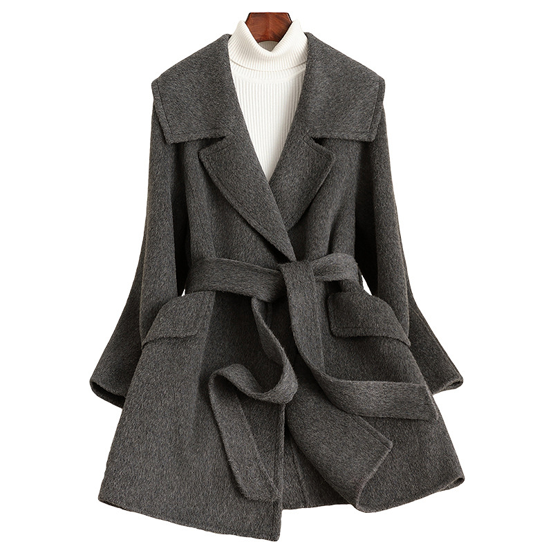 D6248 New autumn and winter lace-up lapel slim wool coat