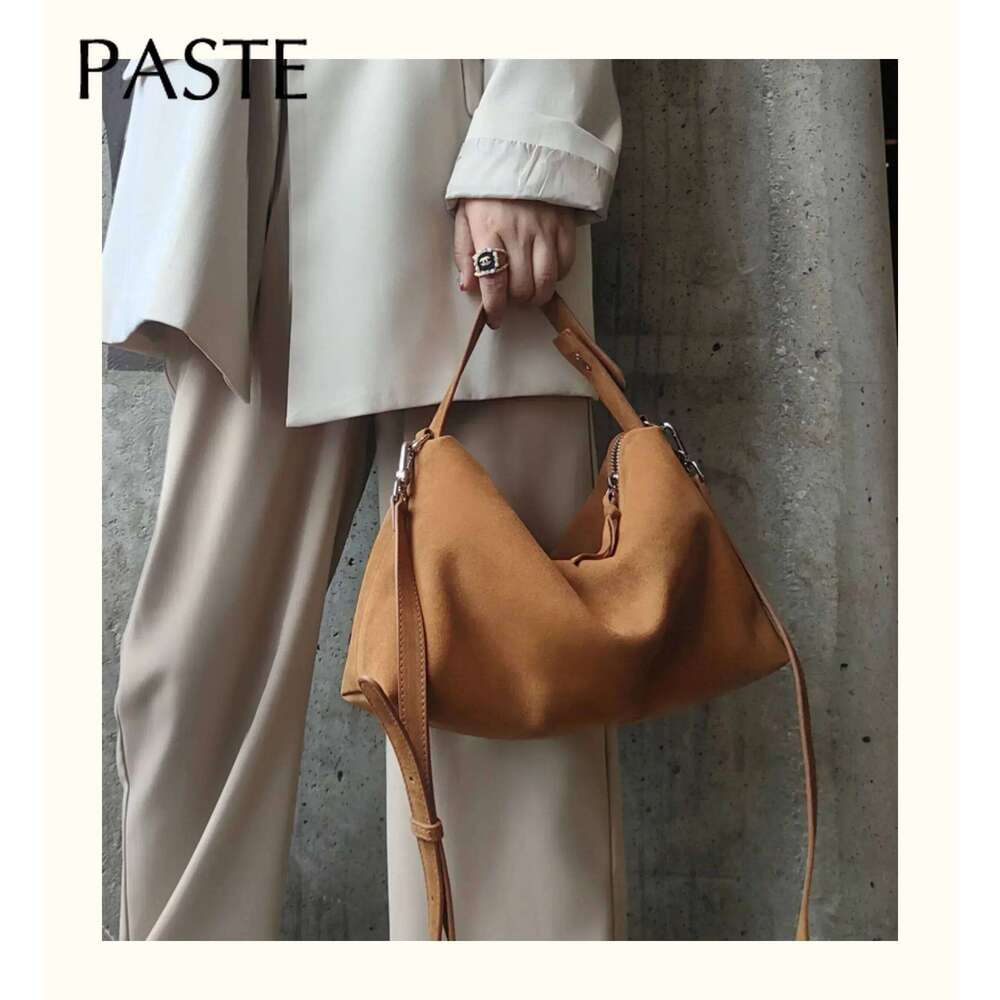 Simple Autumn Winter Colletion Grey Brown Roomy Big Boston Tote Soft Matte Suede Cow Leather Women's Handbag Shoulder Bag
