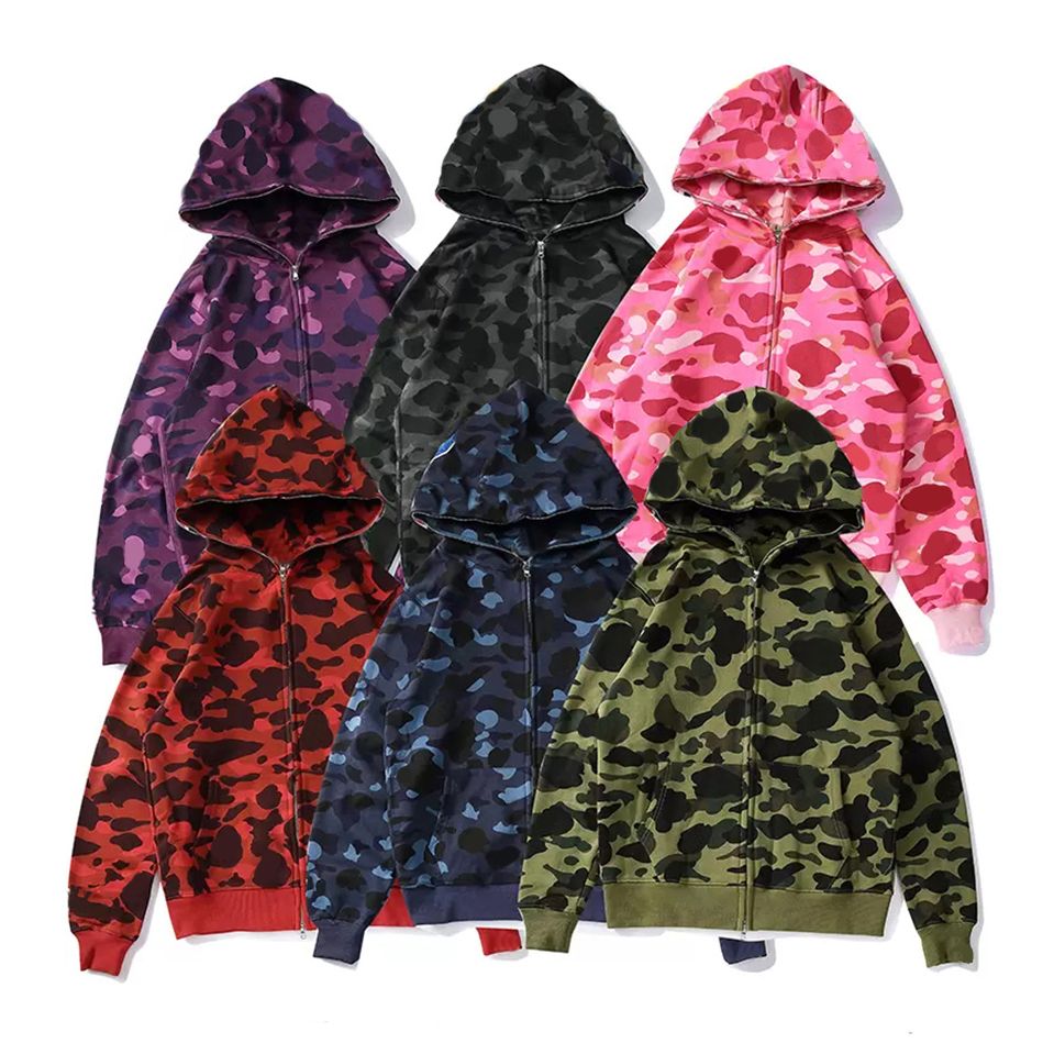 Mens Designer Hoodie Full Zip Up Hoodies for Woman Black Camouflage Jacket Blue Hooded Sweatshirt Man Womens Full Printed Long Sleeve