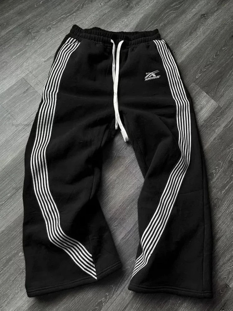 Hip Hop Embroidered Harem Pants Women Mens Jogging Drawstring Sweatpants Striped Tactical High Street Loose Wide Leg Trousers 250828