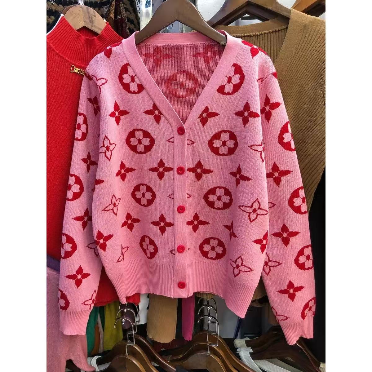 Designer Spring and autumn embroidery knitted sweater cardigan round neck loose assorted solid color knitted long-sleeved coat top Big size S-3XL