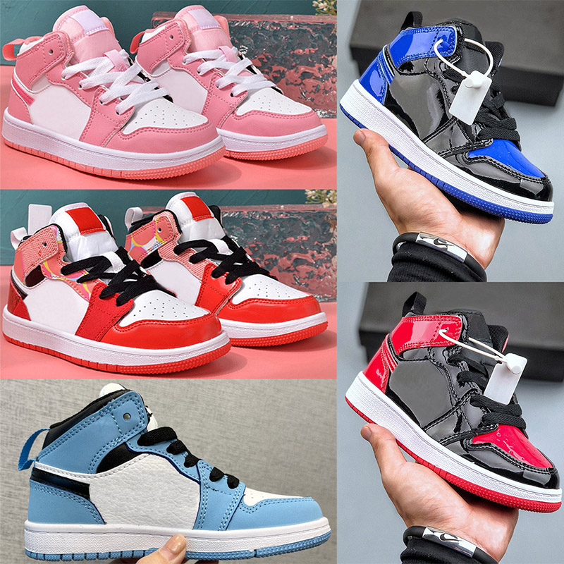 Designer 1S kids Basketball Shoes children Boy Girl Shoes Game Royal Obsidian Leather Bred Sneakers Mid Multi-Color Tie-Dye Baby Shoe Size 24-35