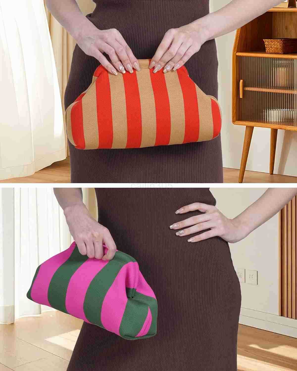 Clutch Purses for WomanSummer Beach Purse for Vacation Woven Striped Dumpling BagCrochet Evening Handbag Z25909