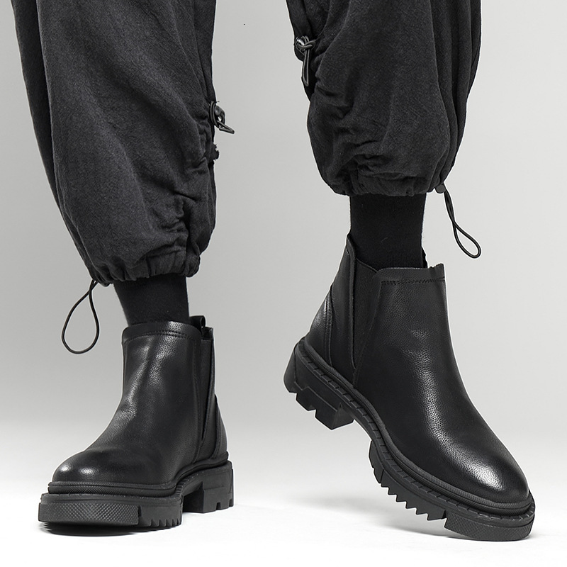 Autumn Winter Single Shoes Martin British Style Slip-On Low-Cut Men's Leather Chelsea Boots S52-H
