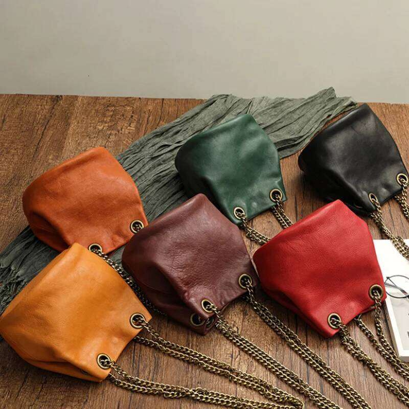 New Bucket Retro Handmade Vegetable Tanned Leather Women's Chain Tassel Fashion Simple Messenger Bag 2025