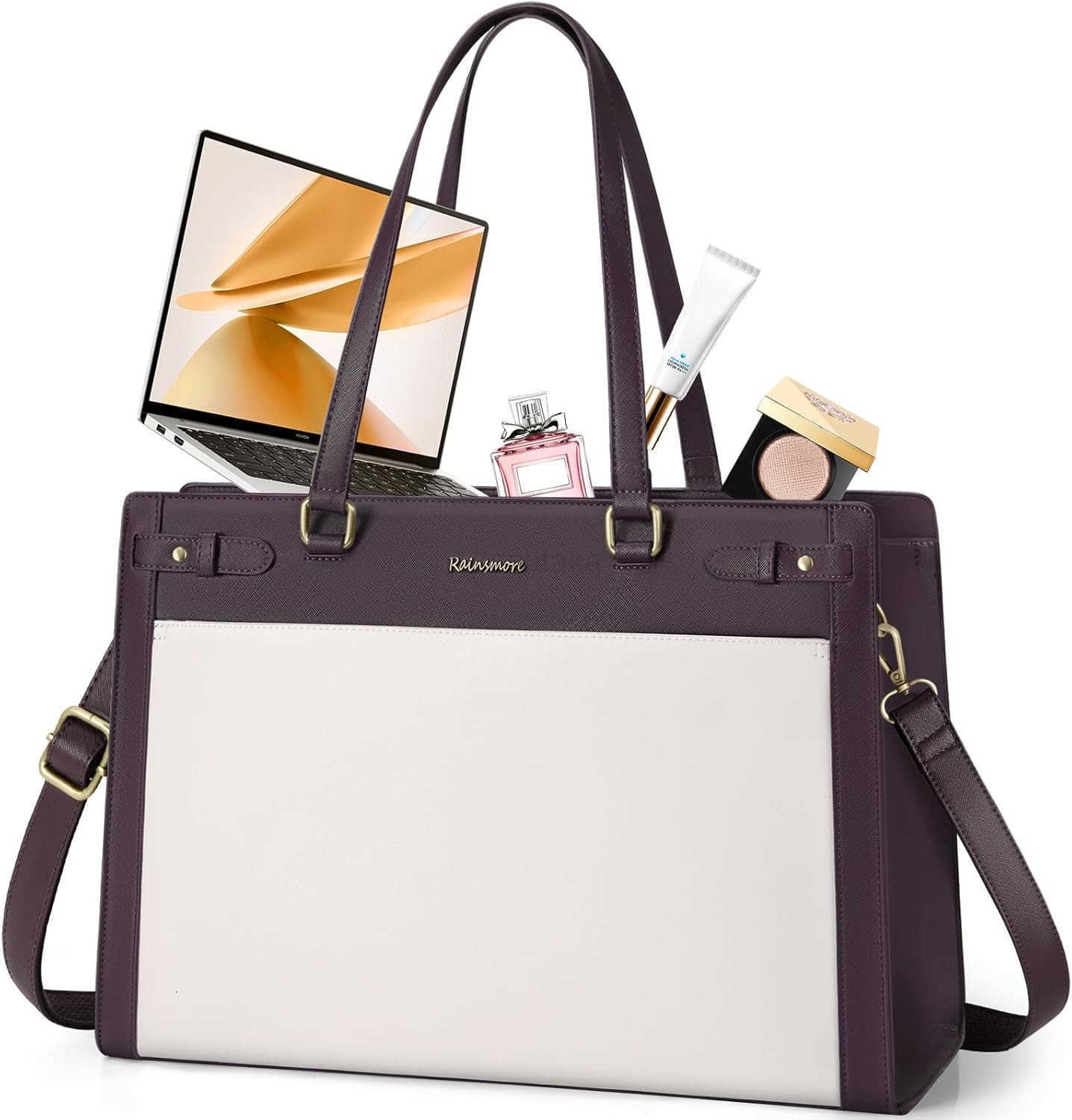 Laptop Bag for Women 156 Inch PU Vegan Leather Work Tote Bag Waterproof Womens Briefcase Designer Computer Bags for Office Teacher College Travel Larg