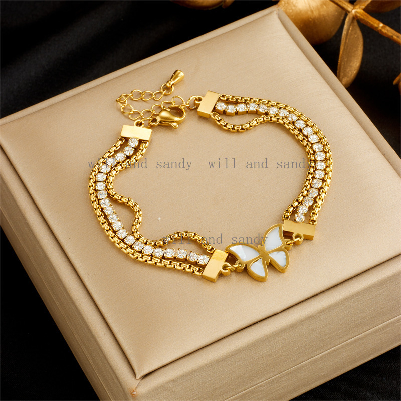 18k Gold Cubic Zirconia Diamond Bracelet for Women Designer Jewelry Charm Butterfly Tree Love Heart Stack Bracelet Bangle Cuff Mother Birthday Wife Gi