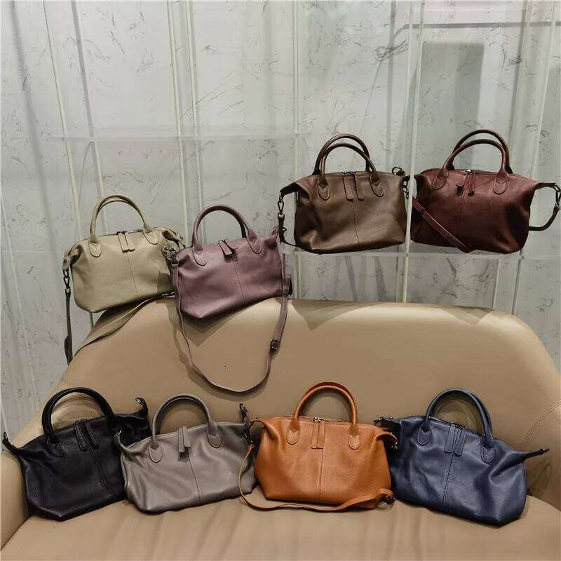 Natural Leather Bag Vintage 100% Real Cowhide Handbags Casual Top Quality Solid Shoulder Bags Large Tote For Women