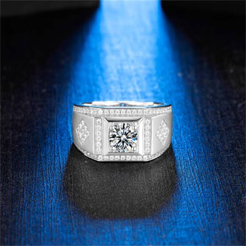 Mossanite 925 Silver Man Ring VVS1 Moissanite Diamond 6.5mm 1.0 Ct Square Engagement Wedding Rings Band Men Ring for Men