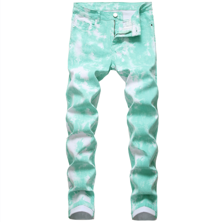 Men's Jeans Fashion Skulls Printed Men Trend Red Slim Denim Pants