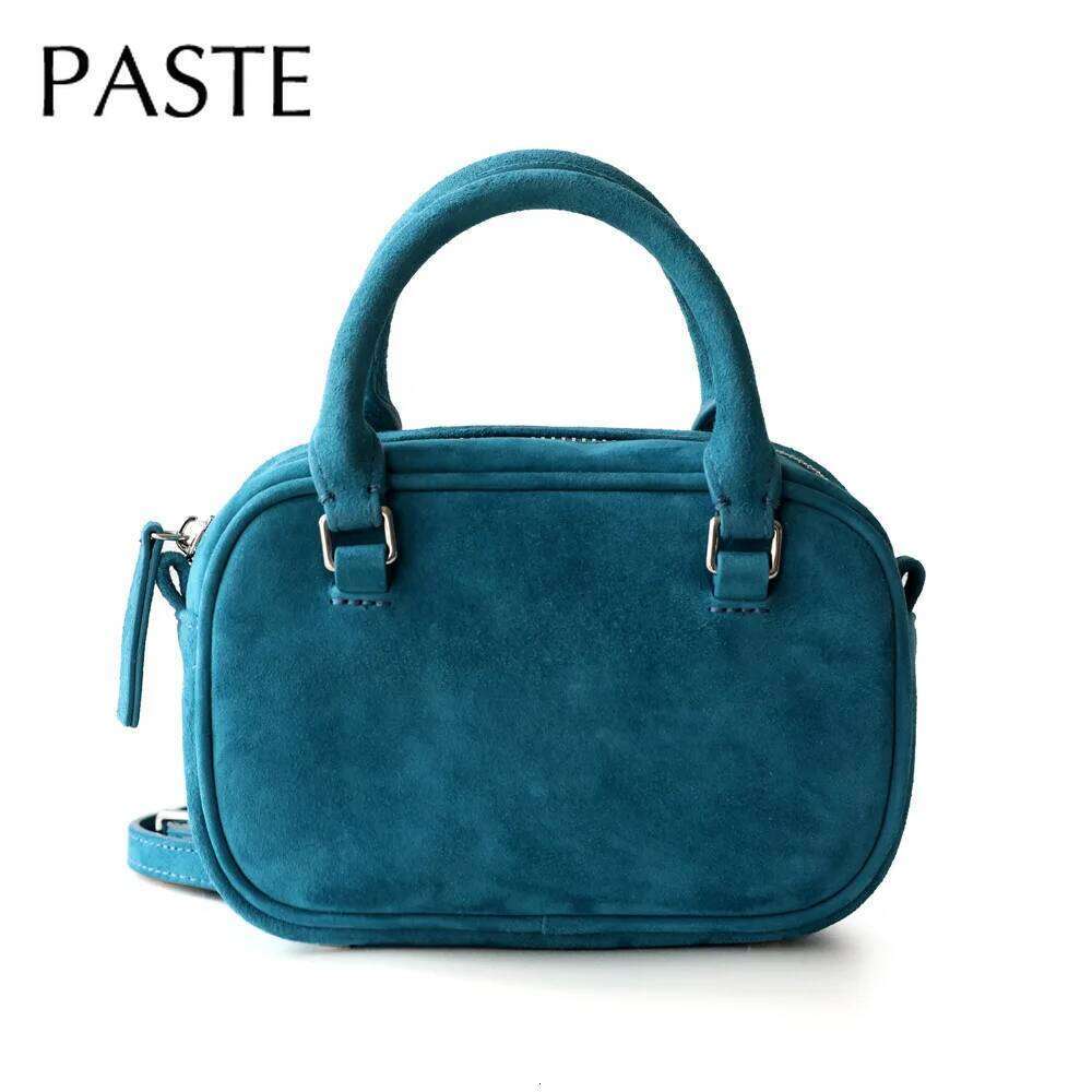 Korean Style Minimalist Retro Aron Color Mini Tote Yellow Suede Cow Leather Women Crossbody Bag Sheep Wool Handbag Green