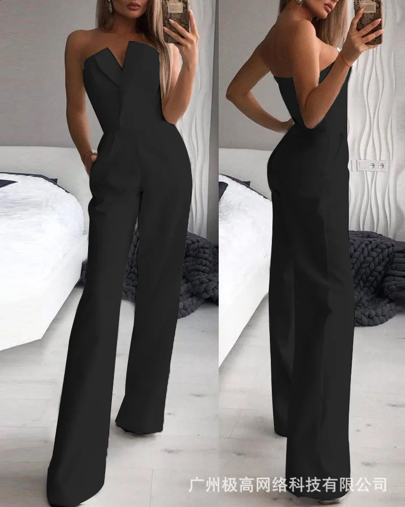Jumpsuits for Women Jumpsuits Sexy Strapless Slim Office Lady Elegant Chic Sleeveless Black White Red Casual Romper Bodysuit 250827
