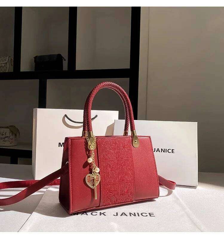 Sexy Red Color Fashion Floral Square High Quality Women Handbag Large Capacity Tote Shoulder Messenger Bag Lady Purse