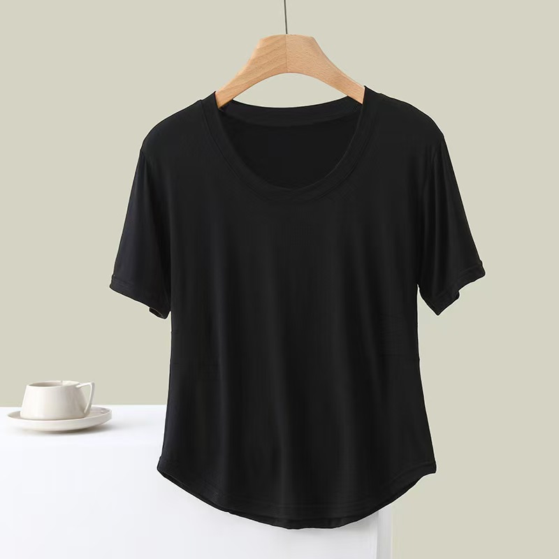 K2177 Cotton short-sleeved T-shirt for women in summer, Korean style, round neck, slim fit, pleated design, comfortable and breathable