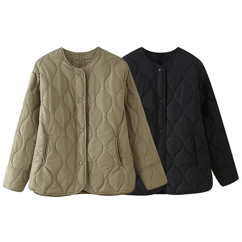 TRAF Cropped Quilted Jacket Woman DemiSeason Short Padded Jacket Parkas Black Army Green Outwears Warm Lightweight Padded Women 250827
