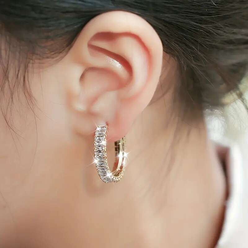 Light High-End White Zircon C-Shaped Earrings Hoop Niche Personality Jewelry Elegant Heavy Craft New Trendy Ear Accessories