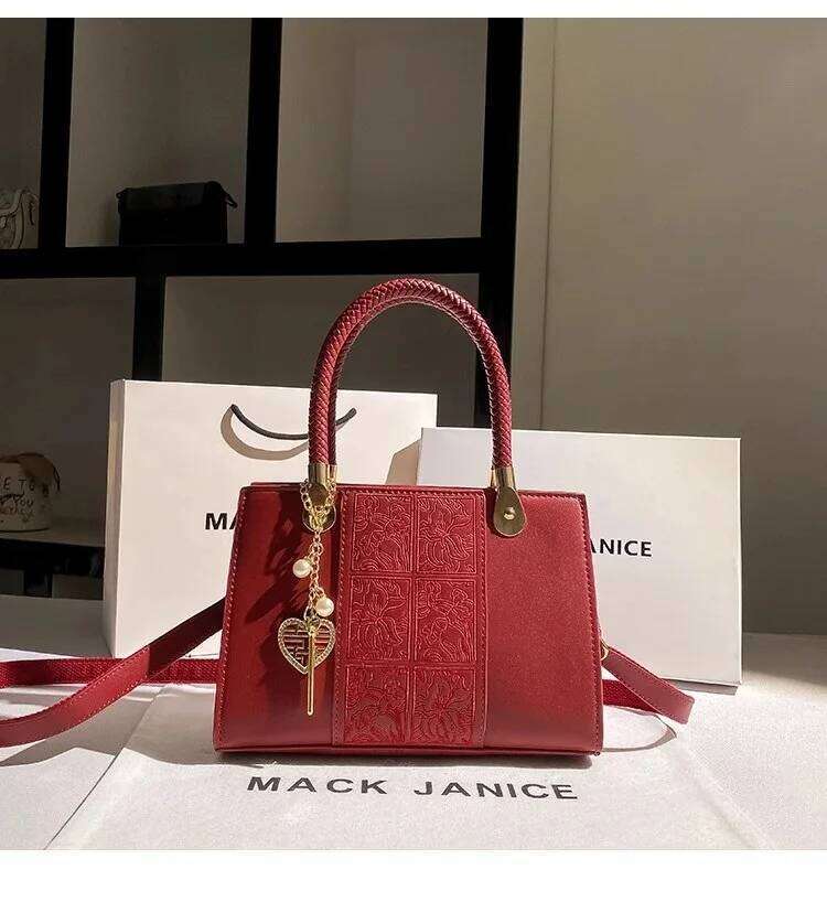 Sexy Red Color Fashion Floral Square High Quality Women Handbag Large Capacity Tote Shoulder Messenger Bag Lady Purse