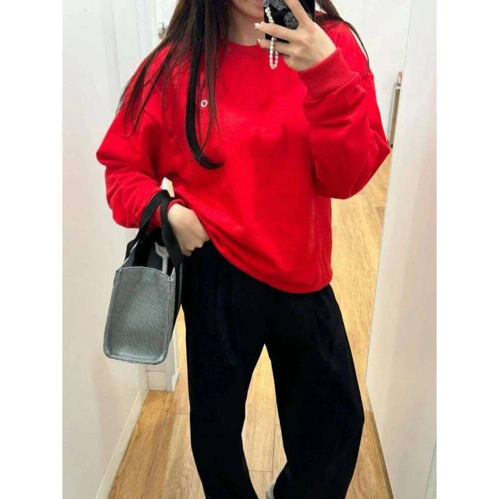 Women's Sweatshirts O Neck Solid Black Red Classic Letter Loose Casual Sports Pullovers Fashion Long Sleeve Hoodies For Women