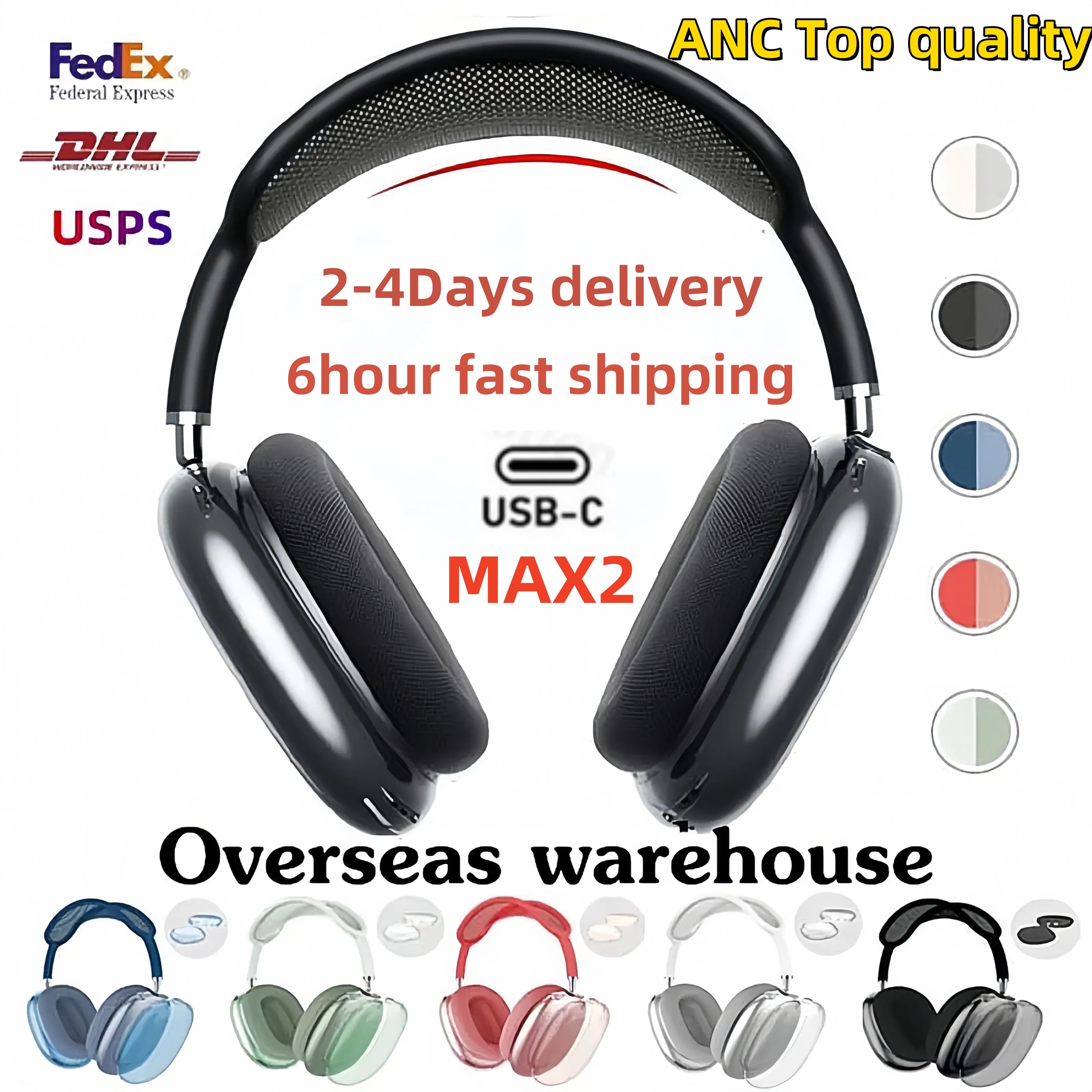 A+OEM Metal Quality USBC 2024 for Airpod Max ANC Bluetooth Headphone Earbuds Accessories Transparent TPU Silicone Case AirPod Maxs Noise Cancelling Cover Case