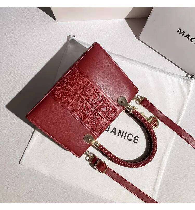 Sexy Red Color Fashion Floral Square High Quality Women Handbag Large Capacity Tote Shoulder Messenger Bag Lady Purse