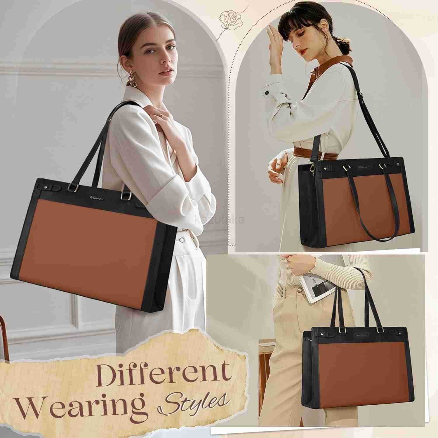 Laptop Bag for Women 156 Inch PU Vegan Leather Work Tote Bag Waterproof Womens Briefcase Designer Computer Bags for Office Teacher College Travel Larg