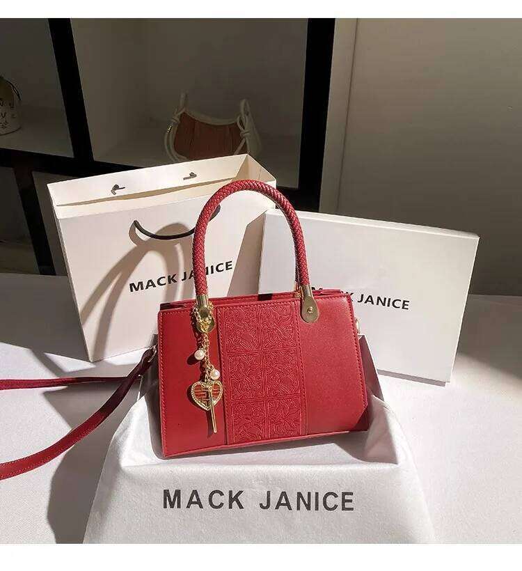 Sexy Red Color Fashion Floral Square High Quality Women Handbag Large Capacity Tote Shoulder Messenger Bag Lady Purse